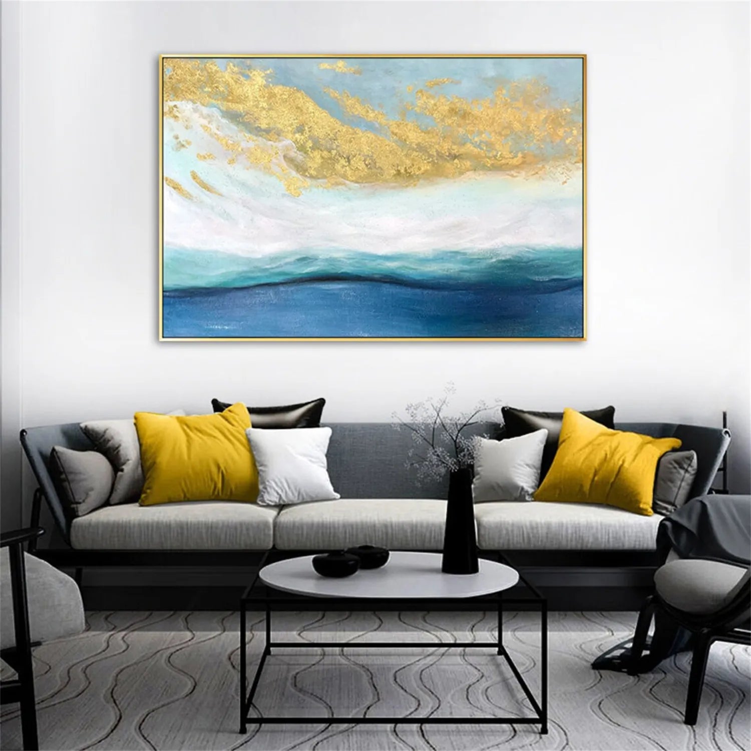 Hand - Painted Abstract Ocean Wave Canvas Art for Modern Living Rooms #JJ 172
