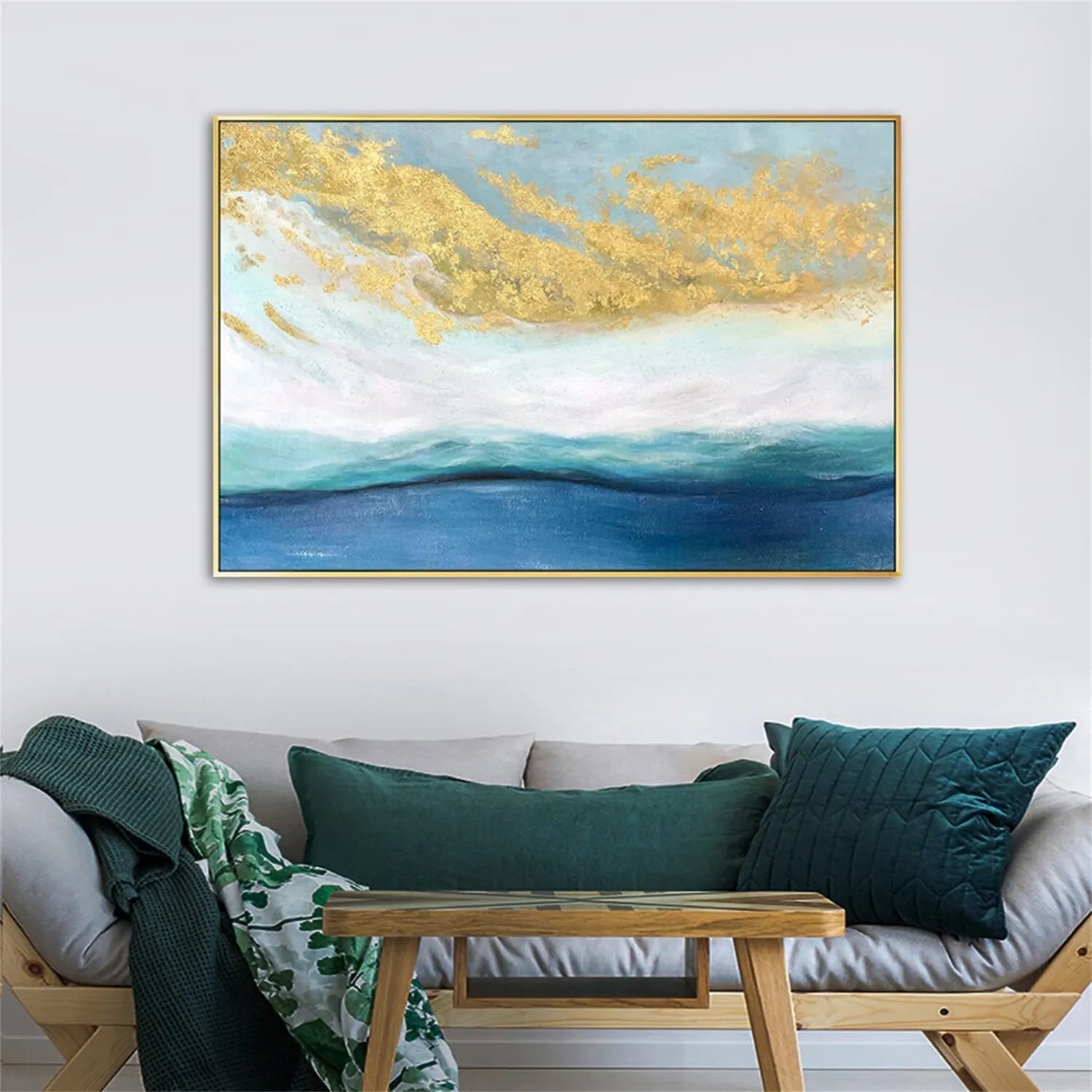 Hand - Painted Abstract Ocean Wave Canvas Art for Modern Living Rooms #JJ 172