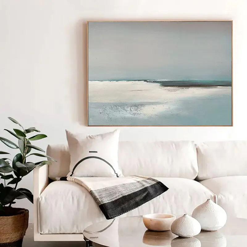 Large Abstract Seascape Wall Art | Horizontal Minimalist Canvas Painting #ZZ 079