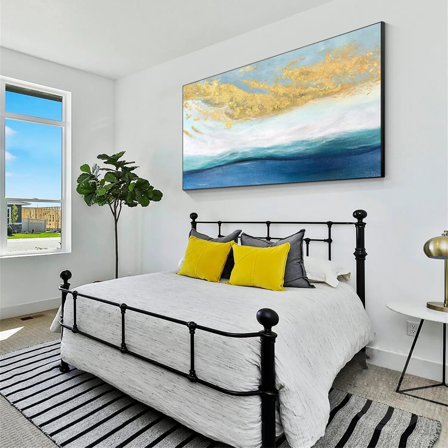 Hand - Painted Abstract Ocean Wave Canvas Art for Modern Living Rooms #JJ 172