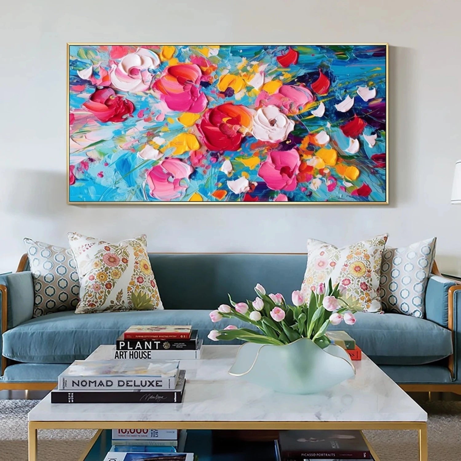 Large Wall Space Decor Abstract Garden Art Textured Bloom Canvas #JJ 321