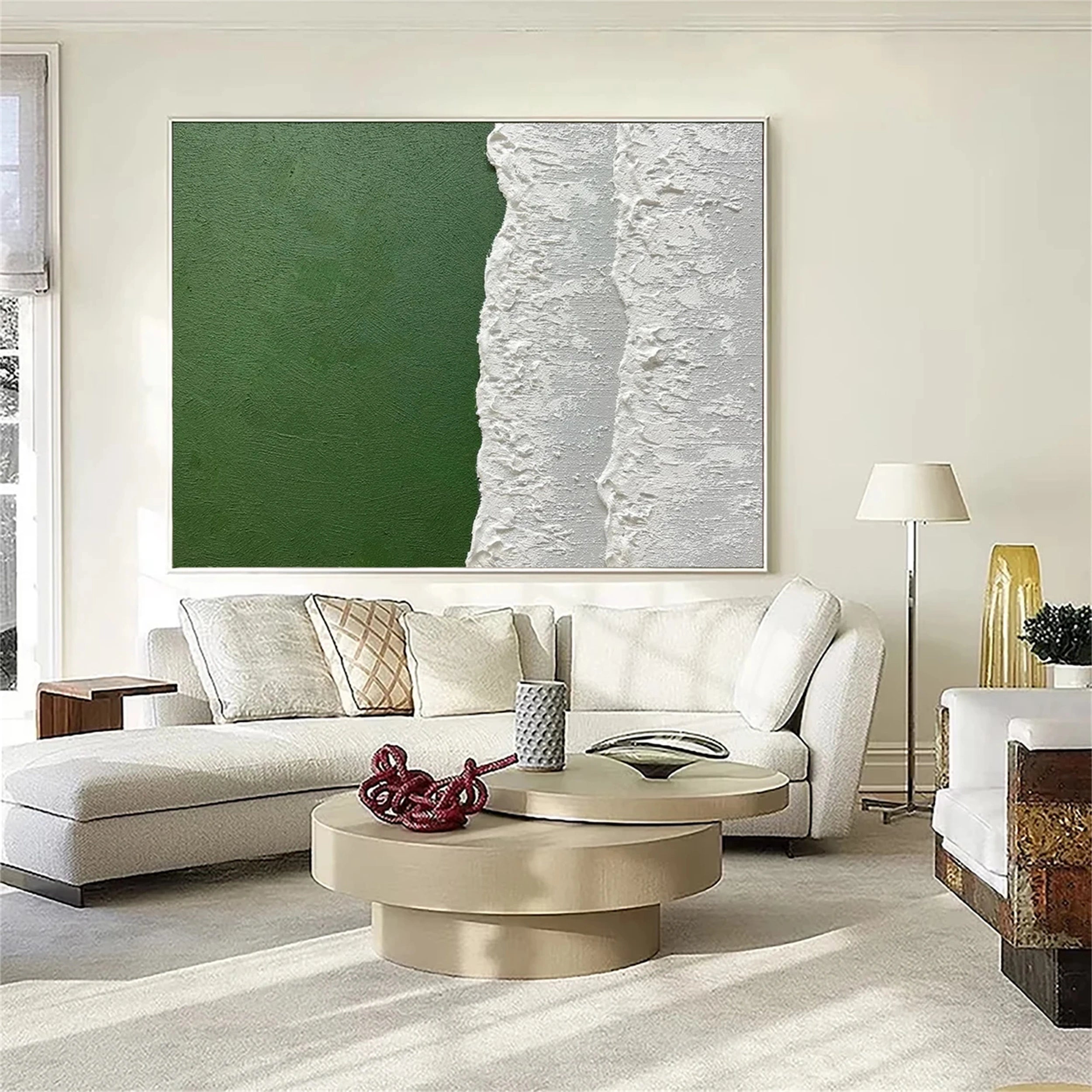 Verdant Shore – Minimalist Green Ocean Textured Abstract Canvas #JJ 260