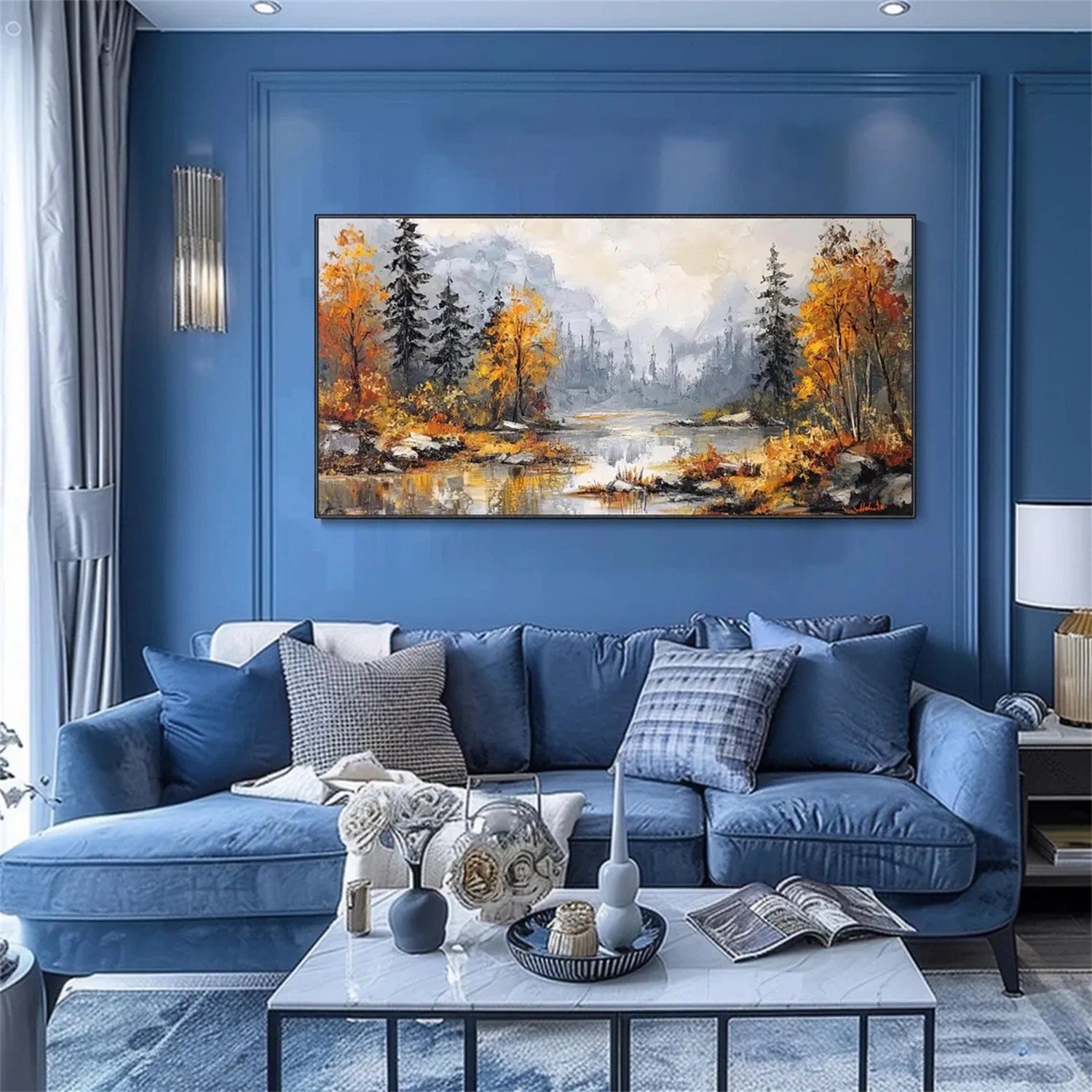 Autumn Forest Landscape Painting | Panoramic Abstract Canvas Art #JJ 338