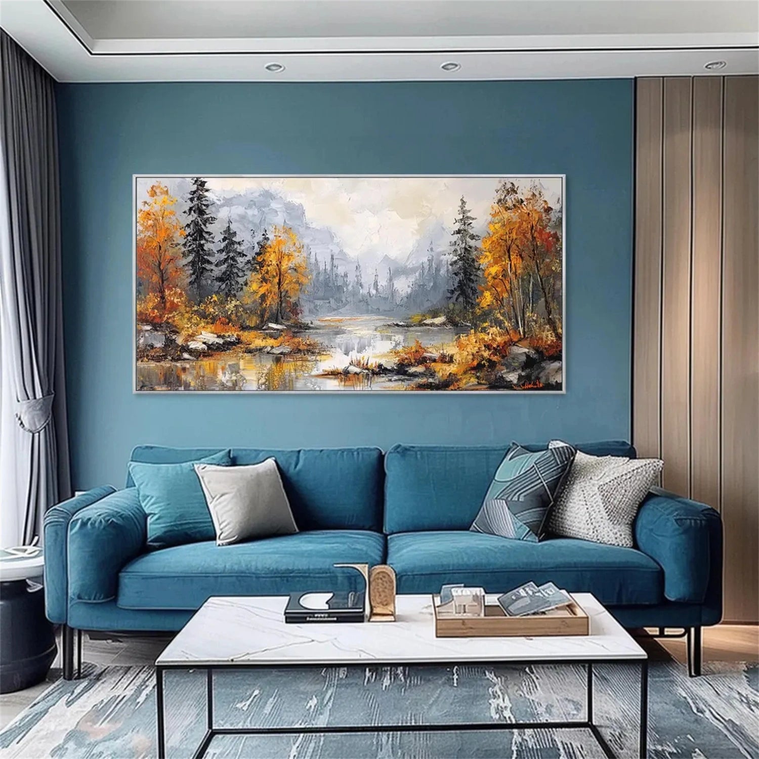 Autumn Forest Landscape Painting | Panoramic Abstract Canvas Art #JJ 338