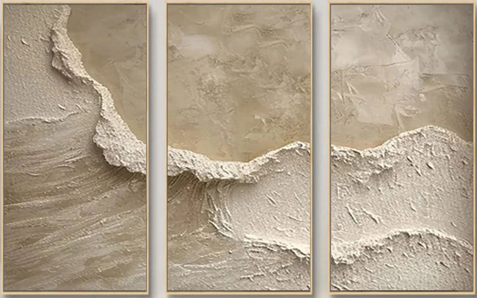 Large Minimalist Textured Wall Art | 3 Piece Neutral Abstract Triptych #ZZ 123