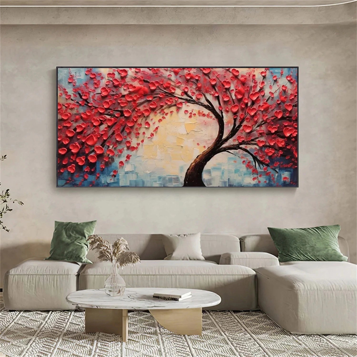Red Blossom Tree Painting | Textured Abstract Floral Landscape #JJ 336
