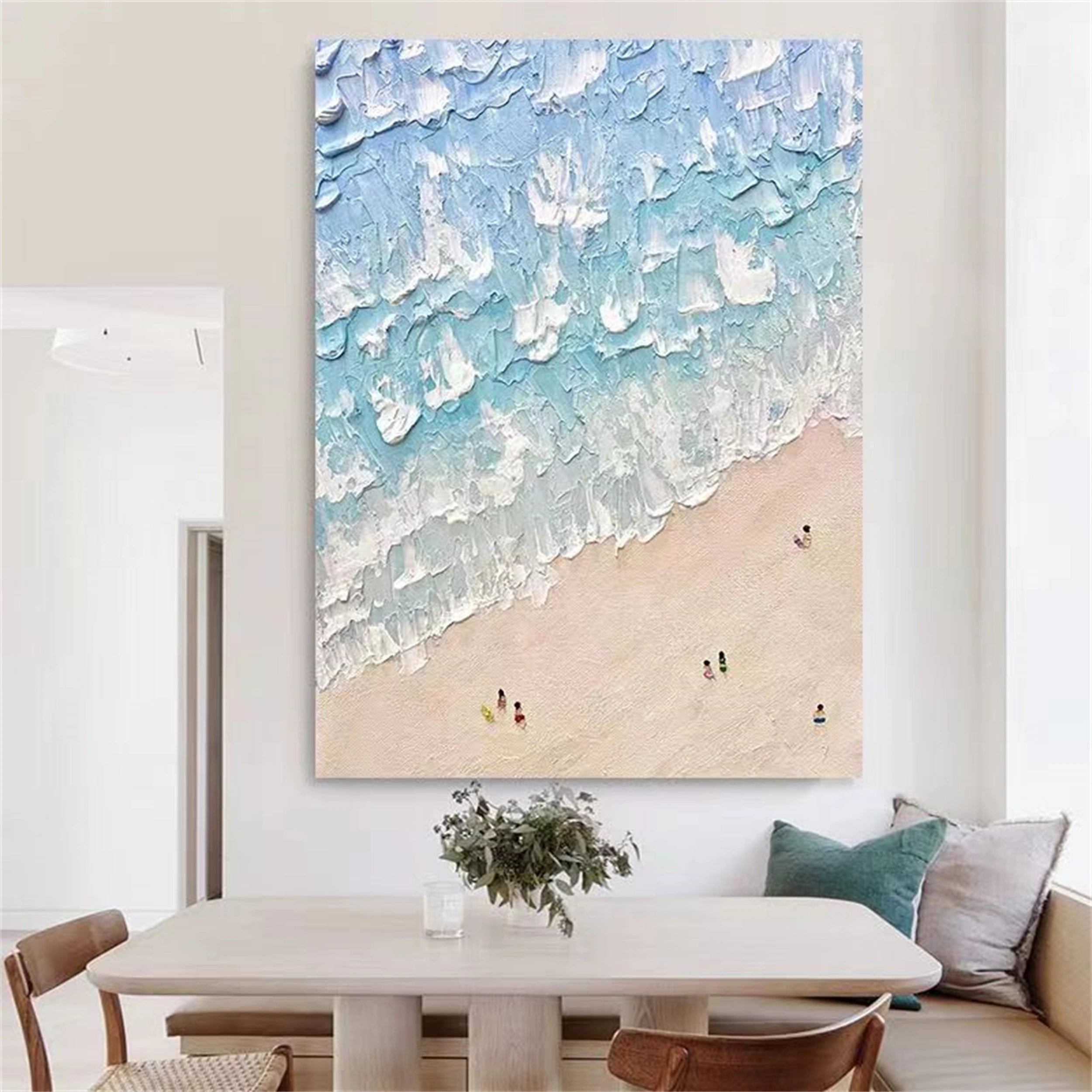 Blue Beach Painting for Living Room | Textured Ocean Abstract Wall Art #JJ 229