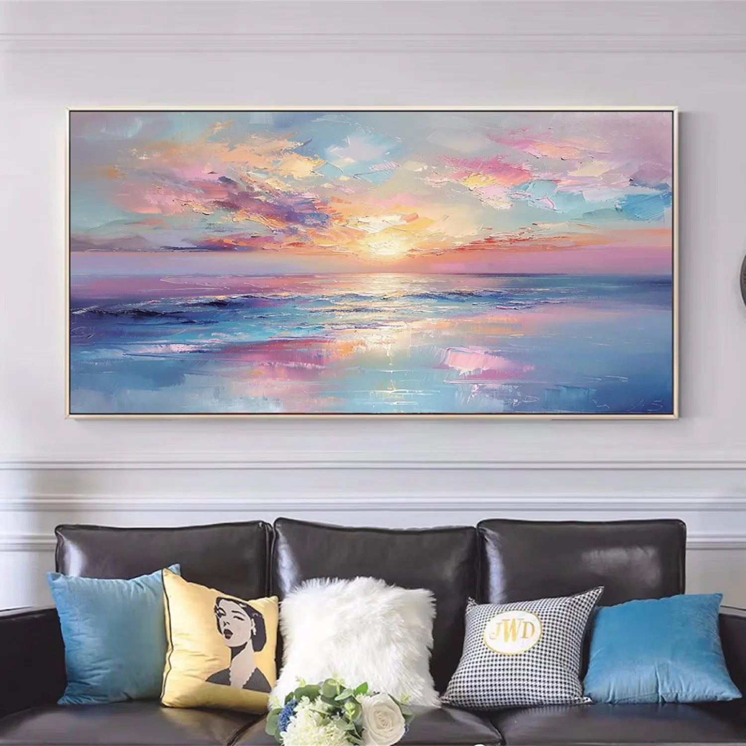 Vibrant Sunset Canvas: Abstract Ocean Art for Room Decor #ZZ 044