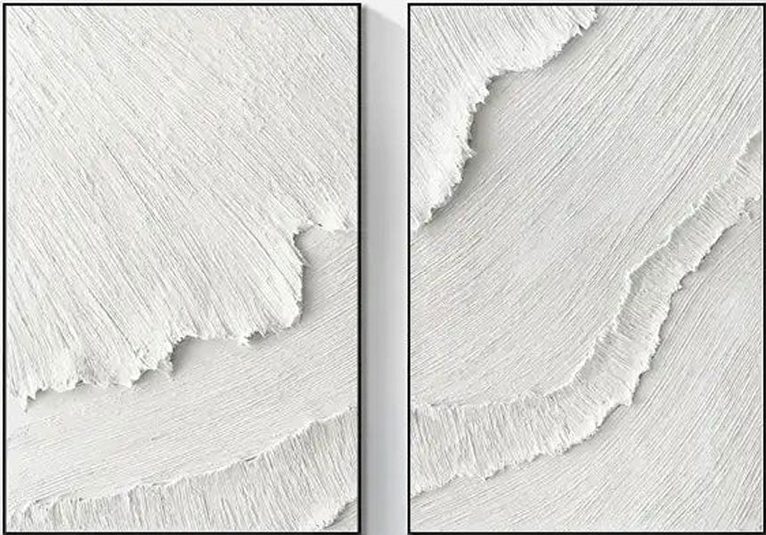 Minimalist Textured Ocean Wall Art | 2 Piece Large White Abstract Decor #ZZ 125