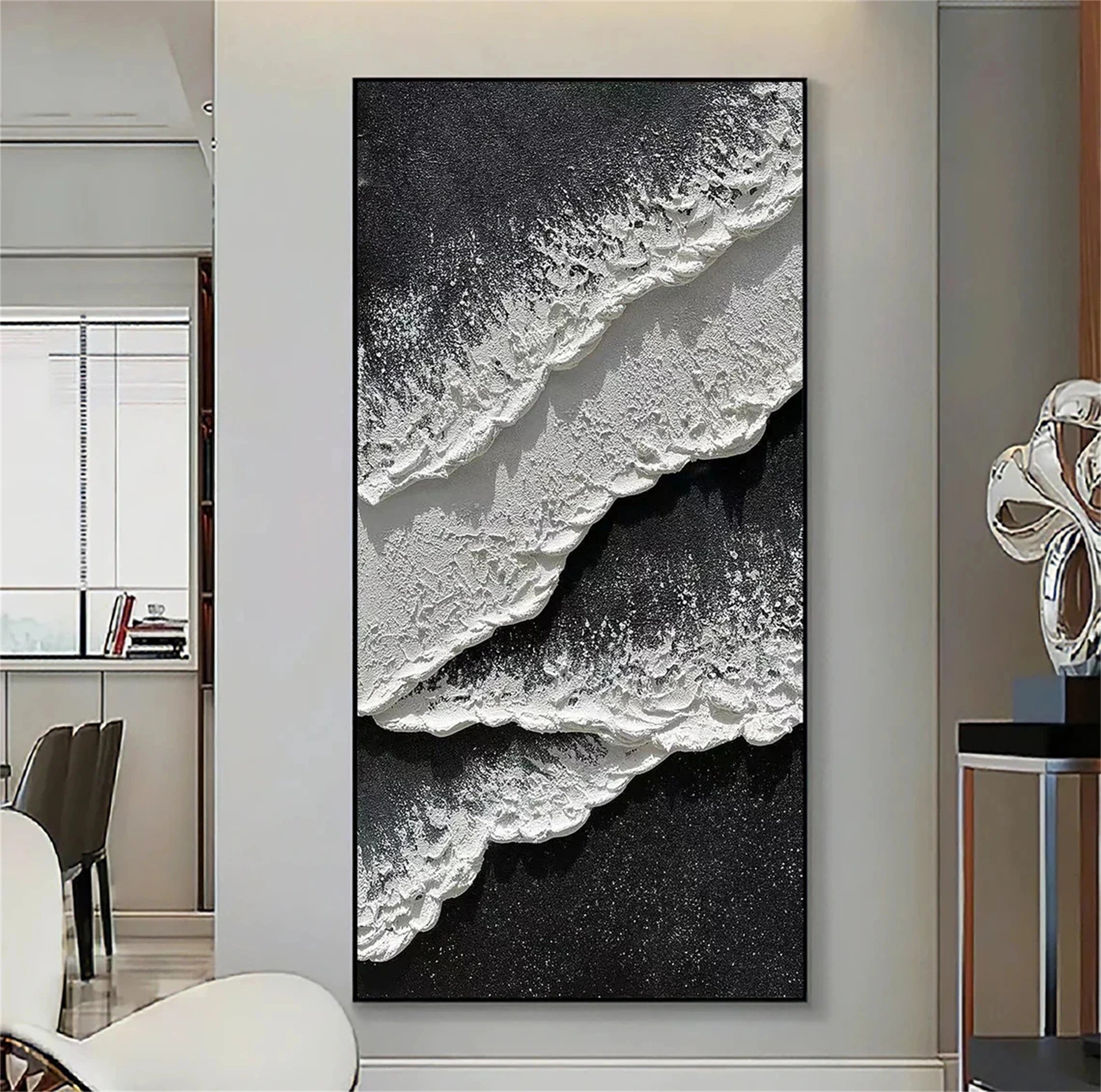 Serene Black White Coast - Textured Minimalist Wall Art #JJ 267