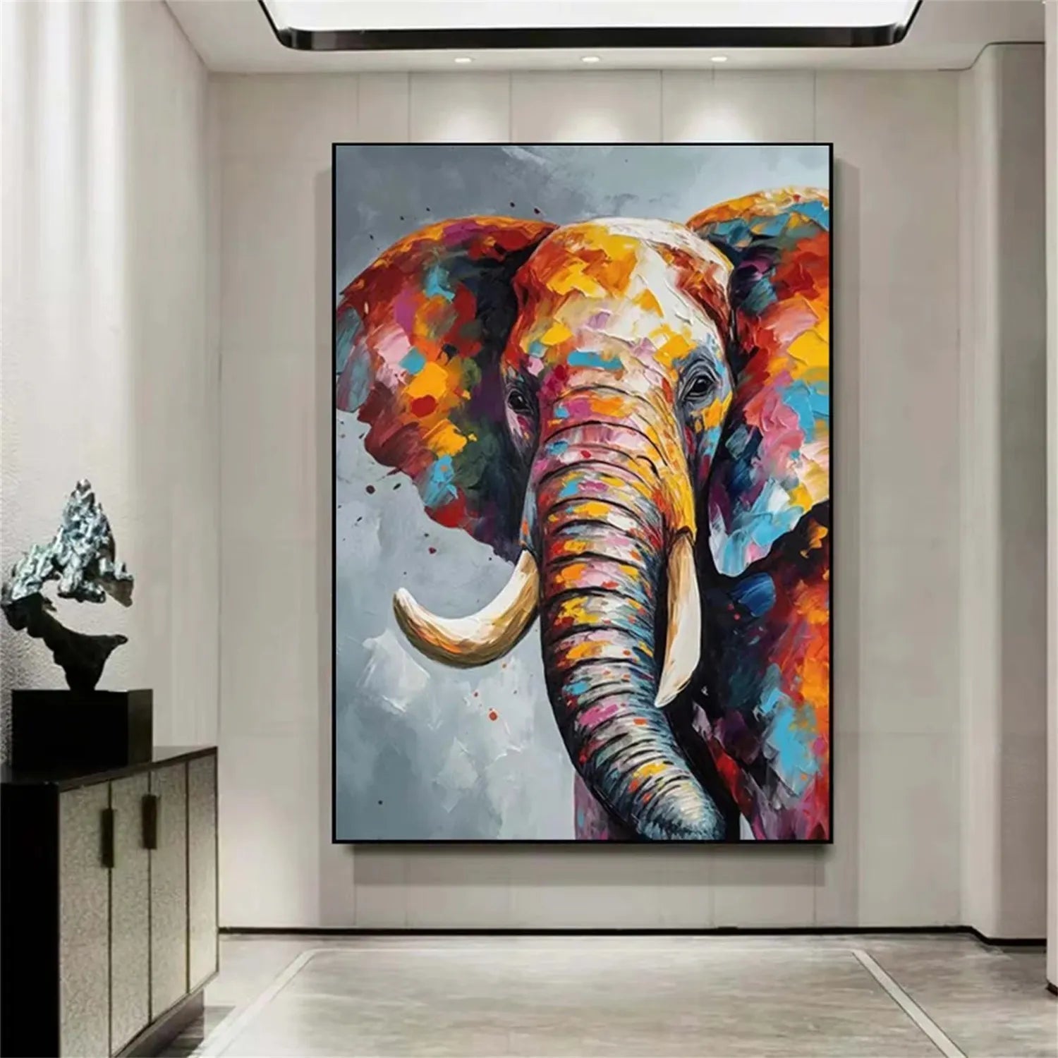 Colorful Elephant Wall Art | Large Abstract Animal Painting #ZZ 207