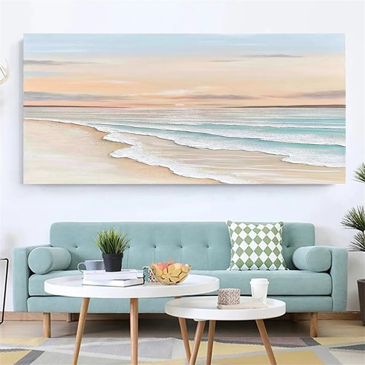 Oversized Coastal Artwork | Modern Beach Painting Above Couch #ZZ 057