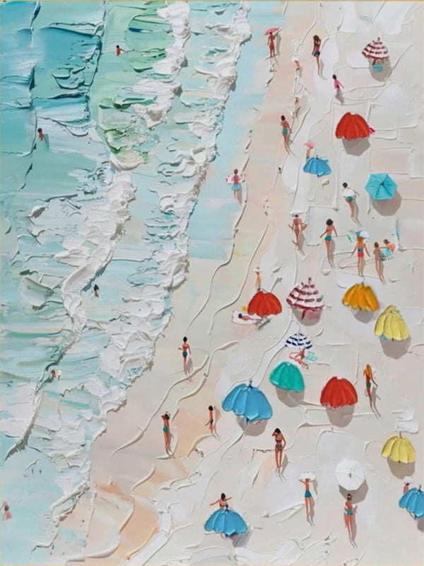 Textured Beach Scene Painting | Large 3D Aerial View Wall Art #ZZ 131