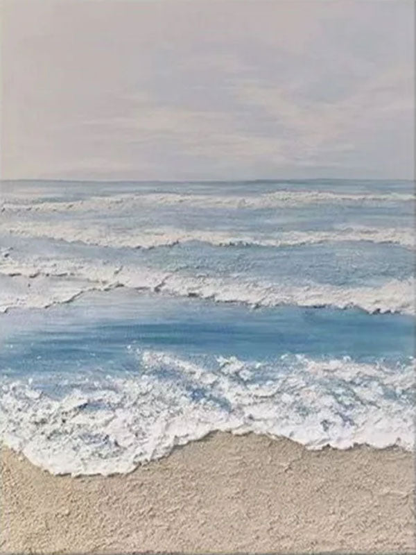 Blue White Beige Textured Beach Abstract Oil Painting - Modern Serene Art #JJ 131
