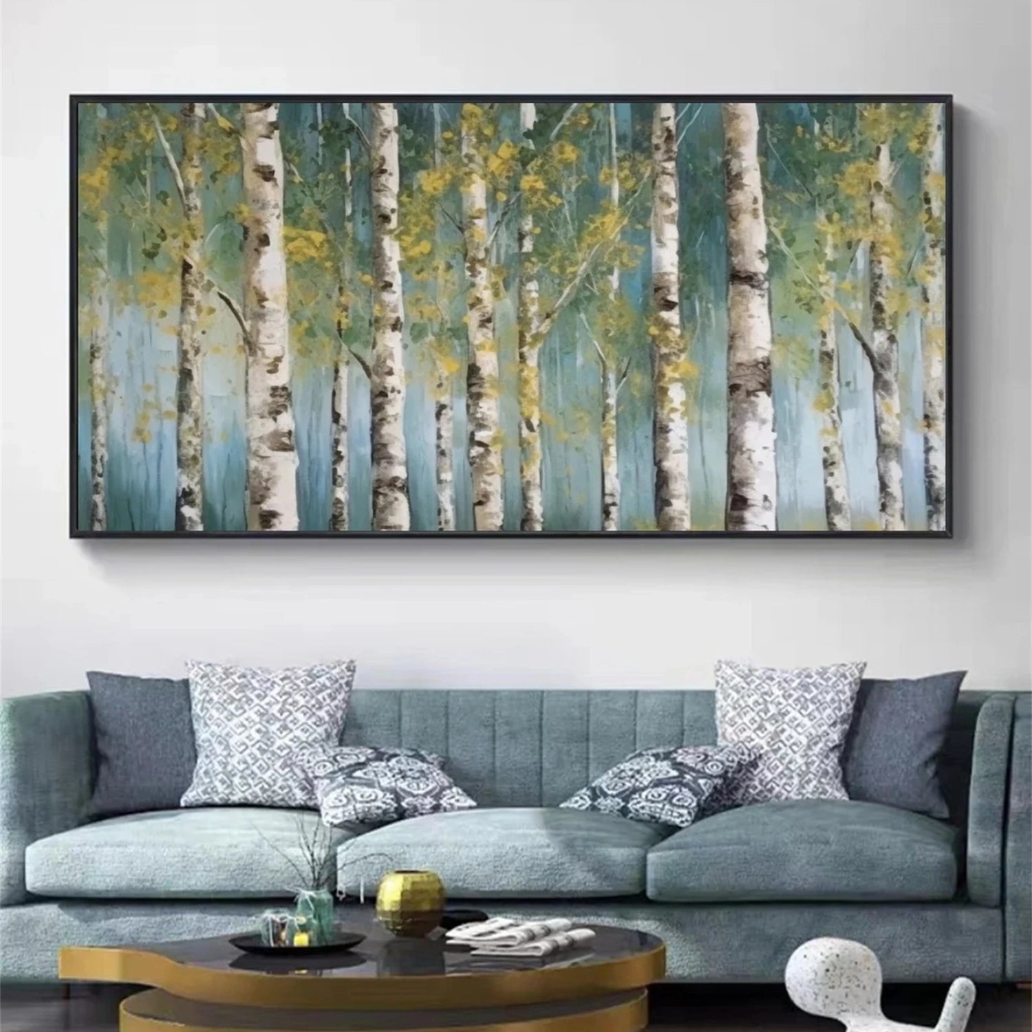 Large Panoramic Birch Painting | Abstract Forest Wall Decor #JJ 335