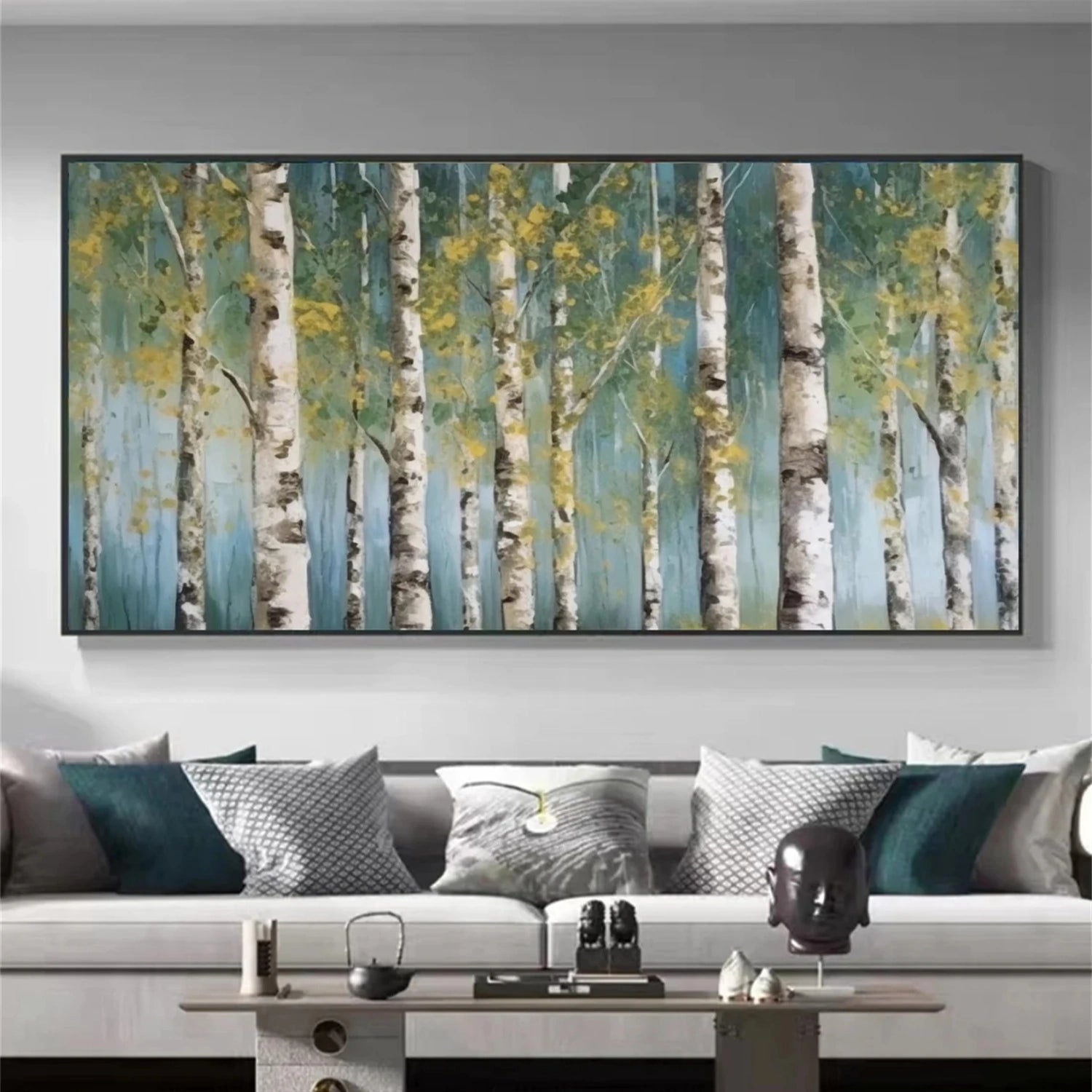 Large Panoramic Birch Painting | Abstract Forest Wall Decor #JJ 335