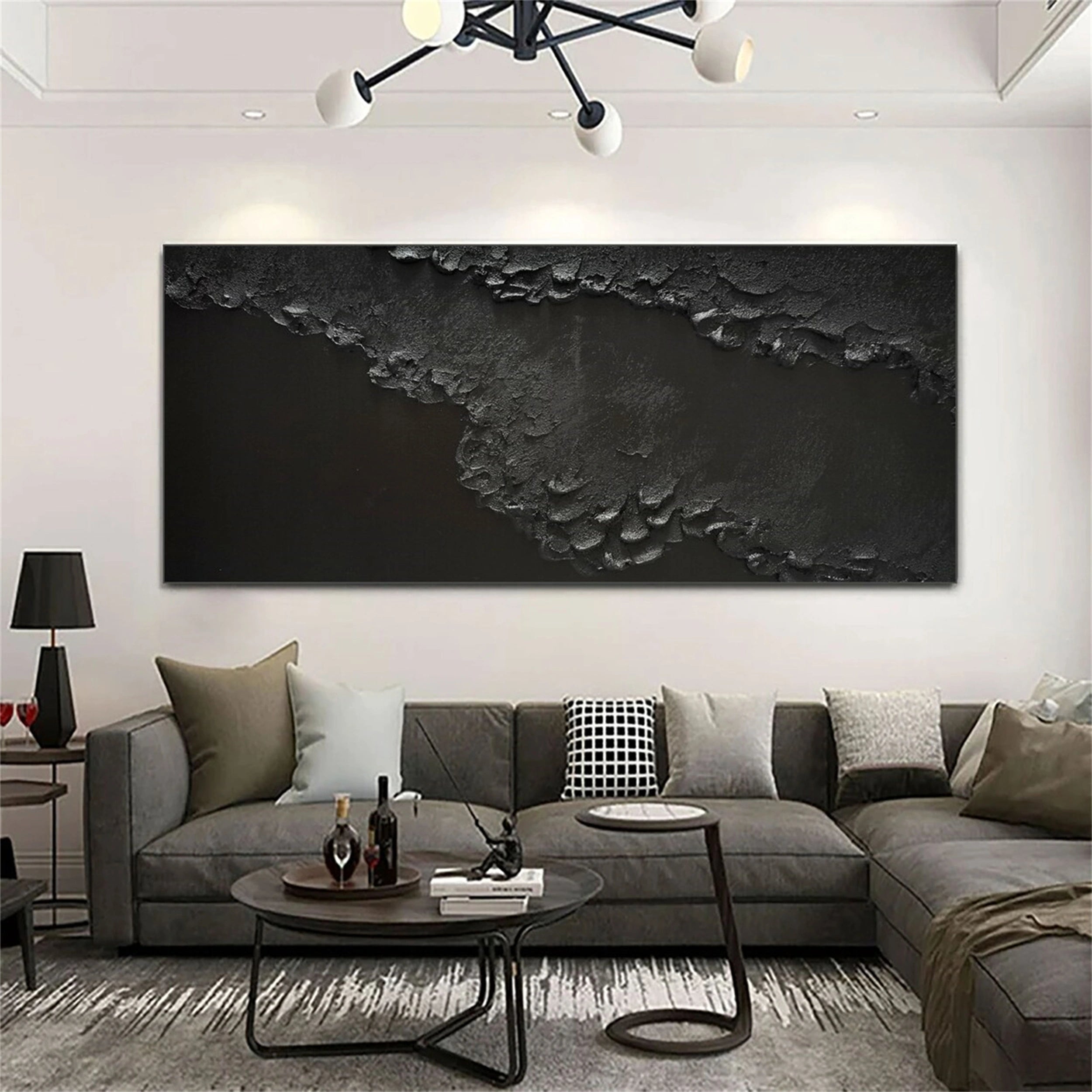 Handmade Modern Black Textured Abstract Wall Art-Coastline Canvas #JJ 268