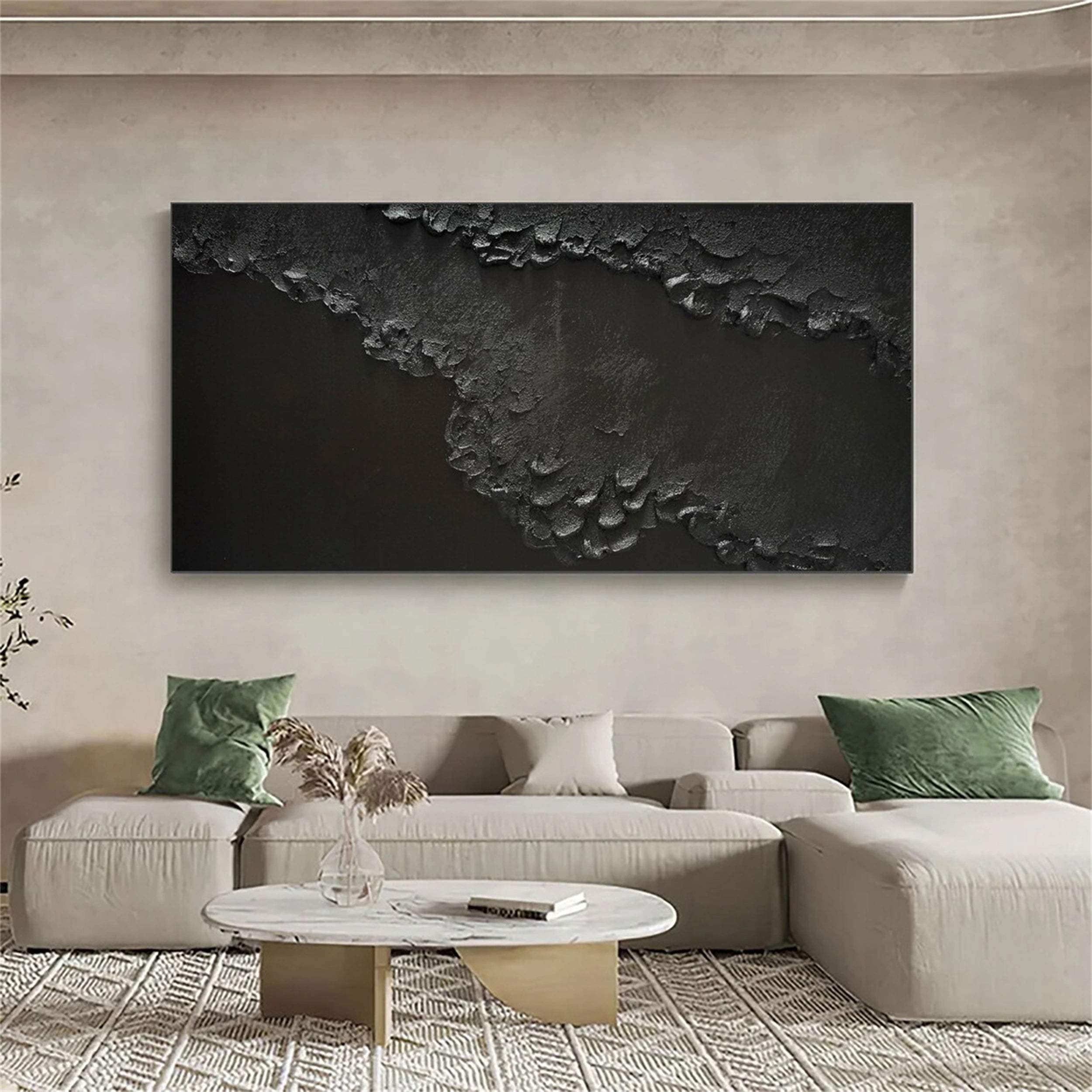 Handmade Modern Black Textured Abstract Wall Art-Coastline Canvas #JJ 268