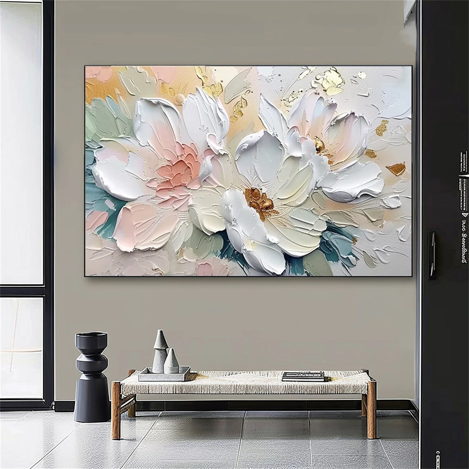 Modern Farmhouse Floral Wall Art | White & Pastel Oil #JJ 298