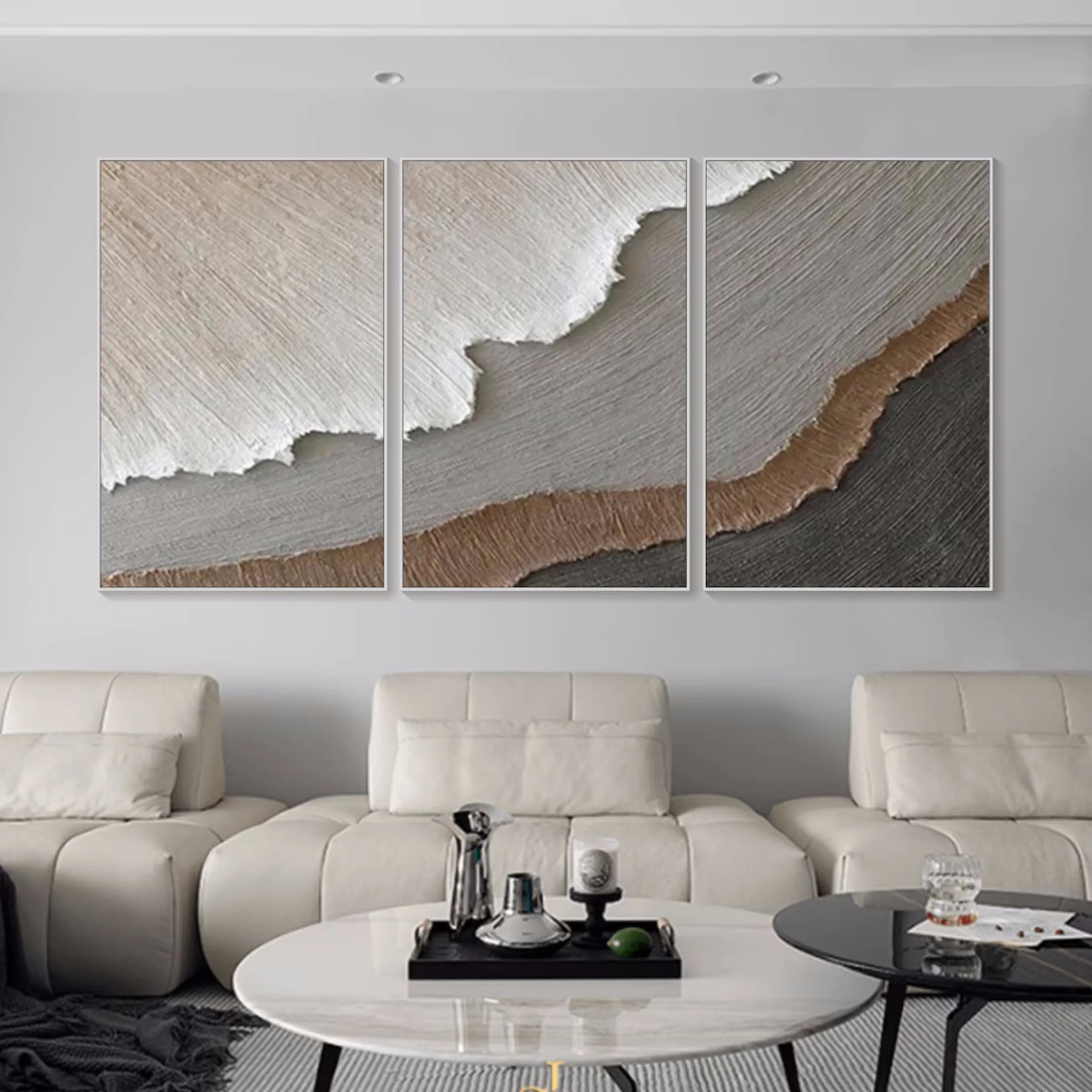 Unique Abstract Wall Art Set: Textured Neutral Wave #ZZ 047