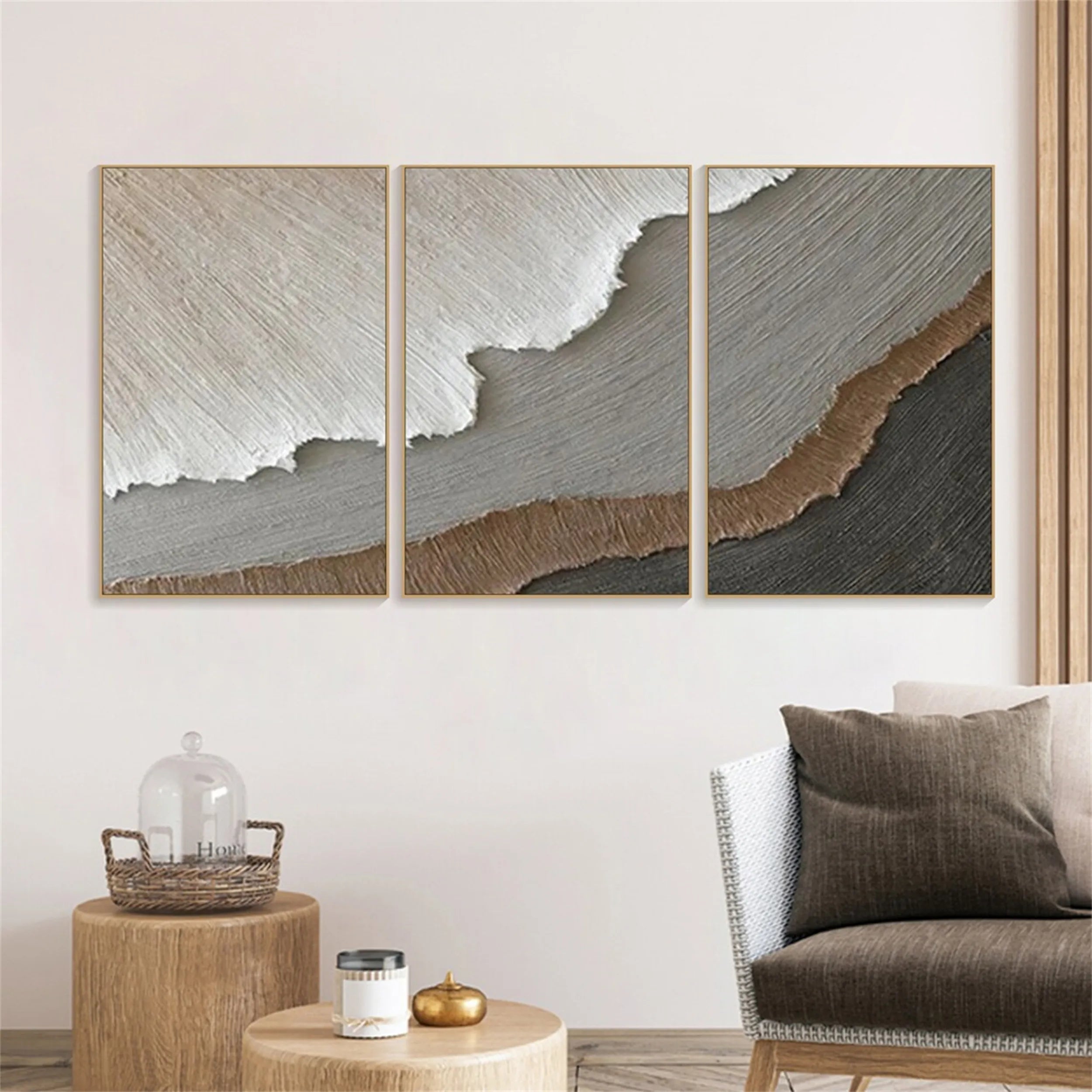 Unique Abstract Wall Art Set: Textured Neutral Wave #ZZ 047