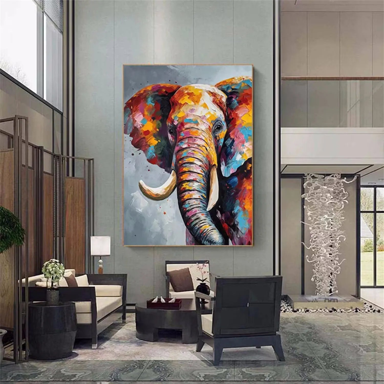 Colorful Elephant Wall Art | Large Abstract Animal Painting #ZZ 207