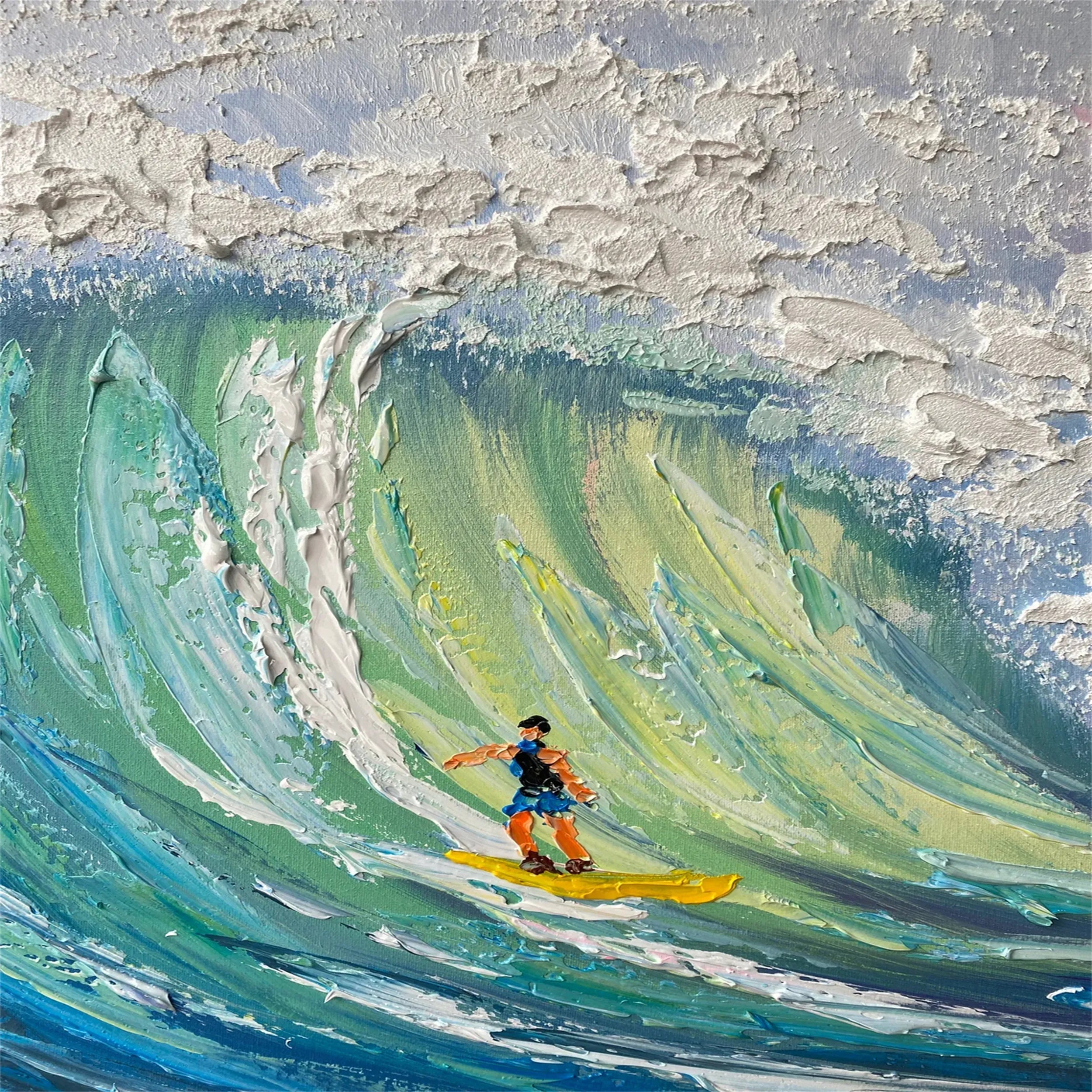 Blue Ocean Waves Textured Abstract Canvas Art #JJ 238