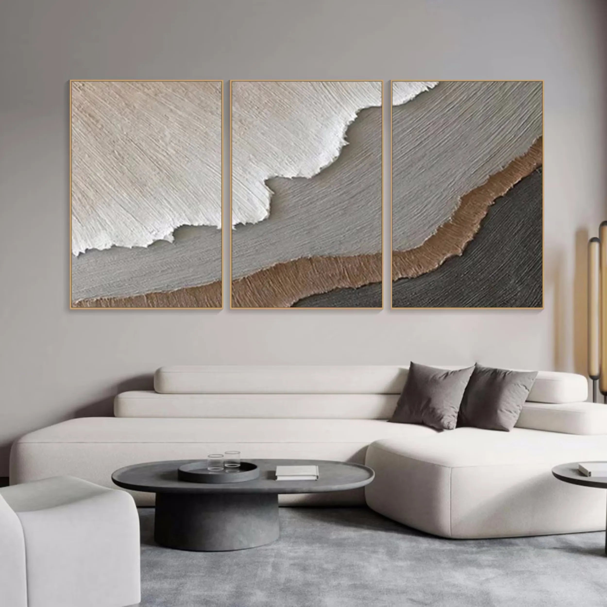 Unique Abstract Wall Art Set: Textured Neutral Wave #ZZ 047