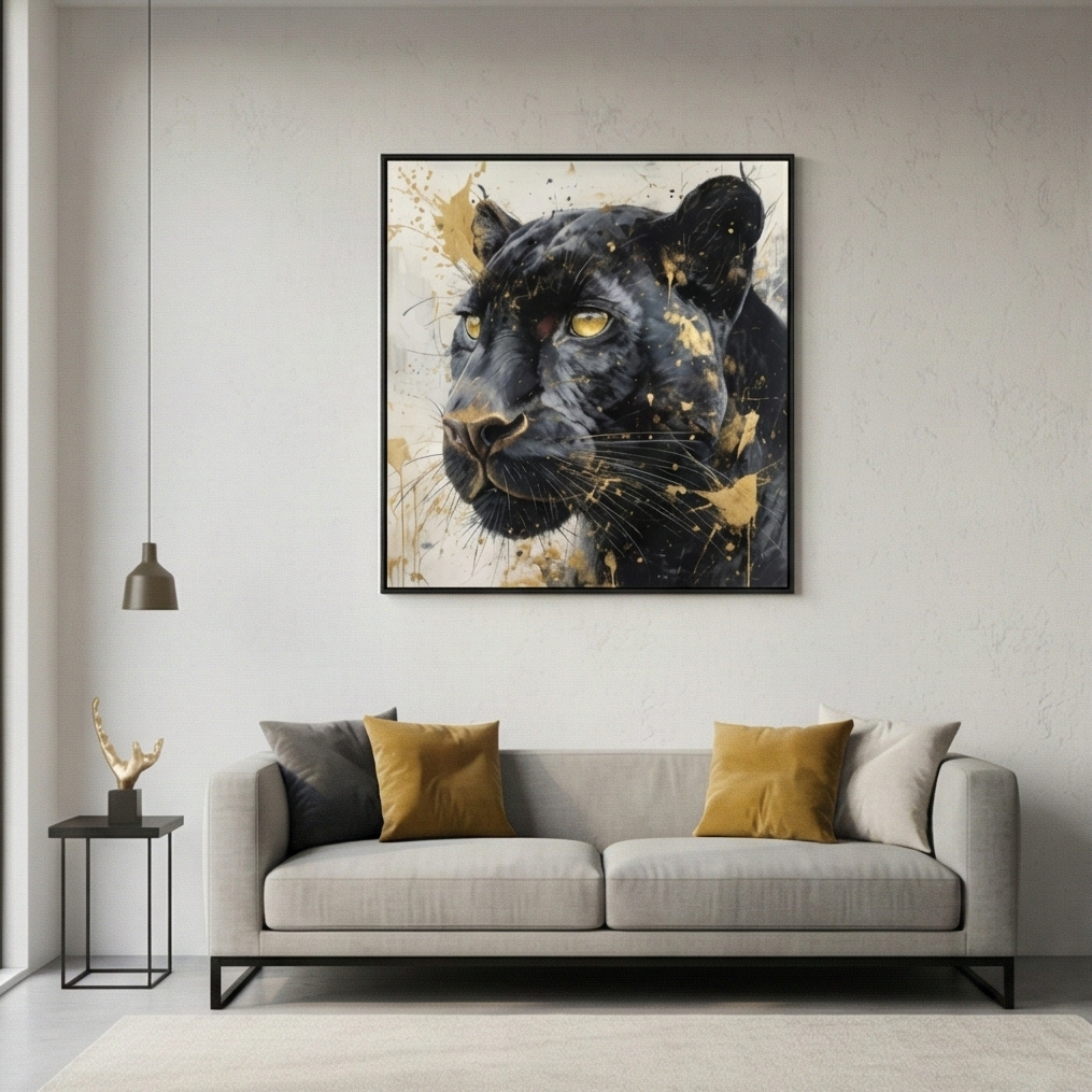 Midnight Gold Panther Portrait Painting