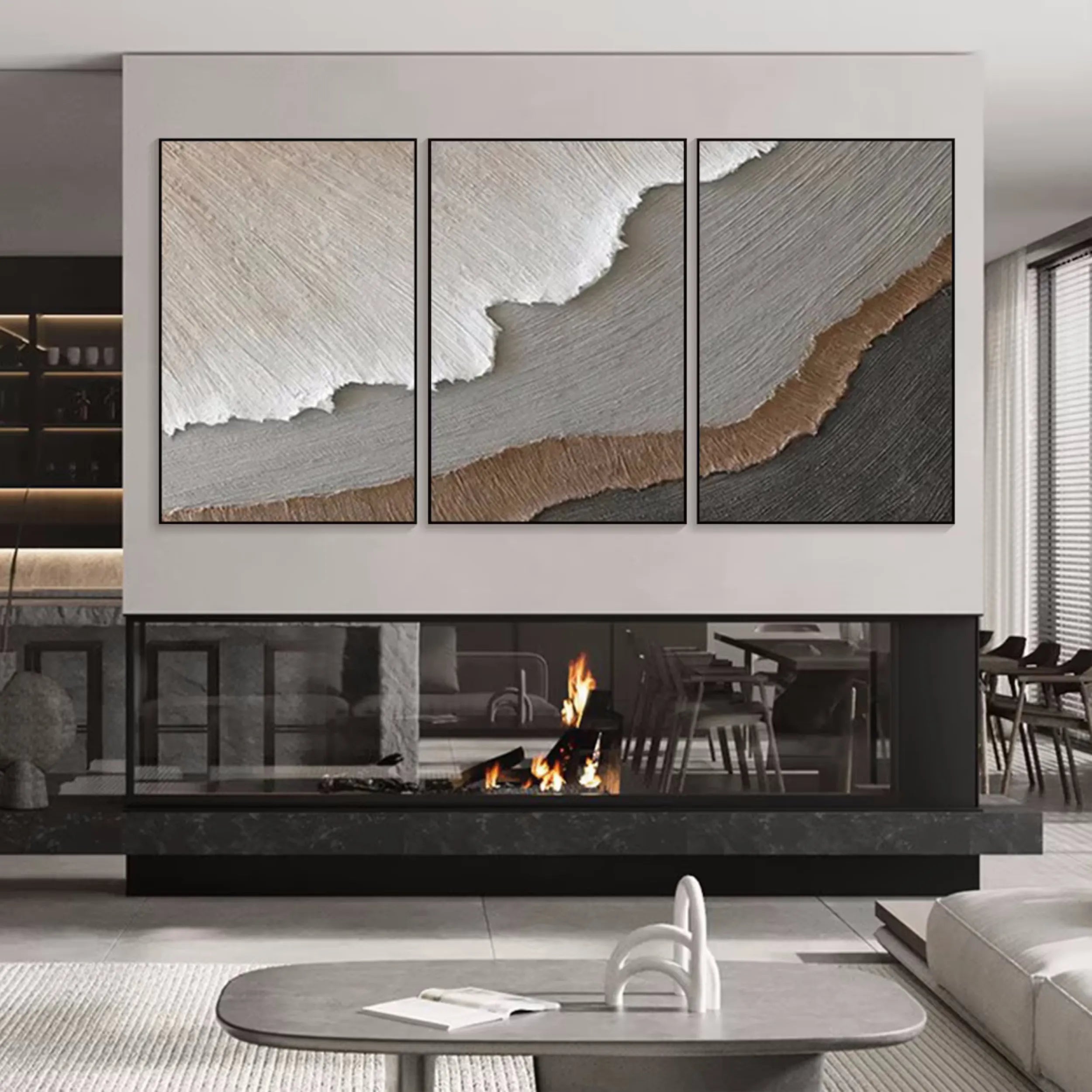 Unique Abstract Wall Art Set: Textured Neutral Wave #ZZ 047