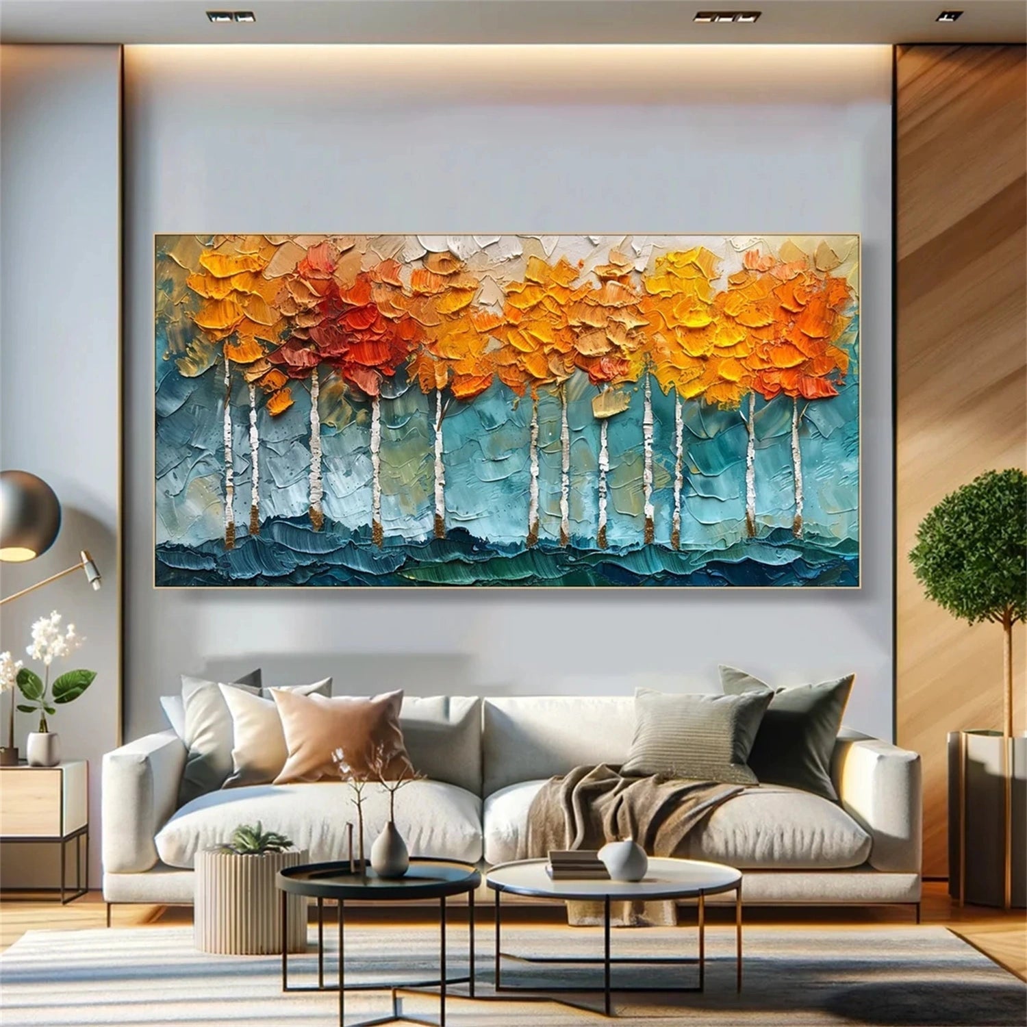 Fall Tree Painting | Textured Aspen Forest Landscape Wall Art #JJ 337