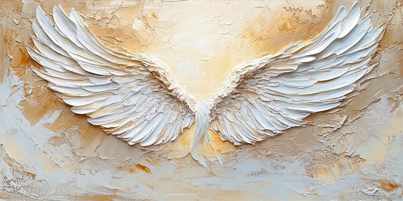 Large Abstract Angel Wings Painting | White Textured Wall Art for Room Decor #ZZ 144
