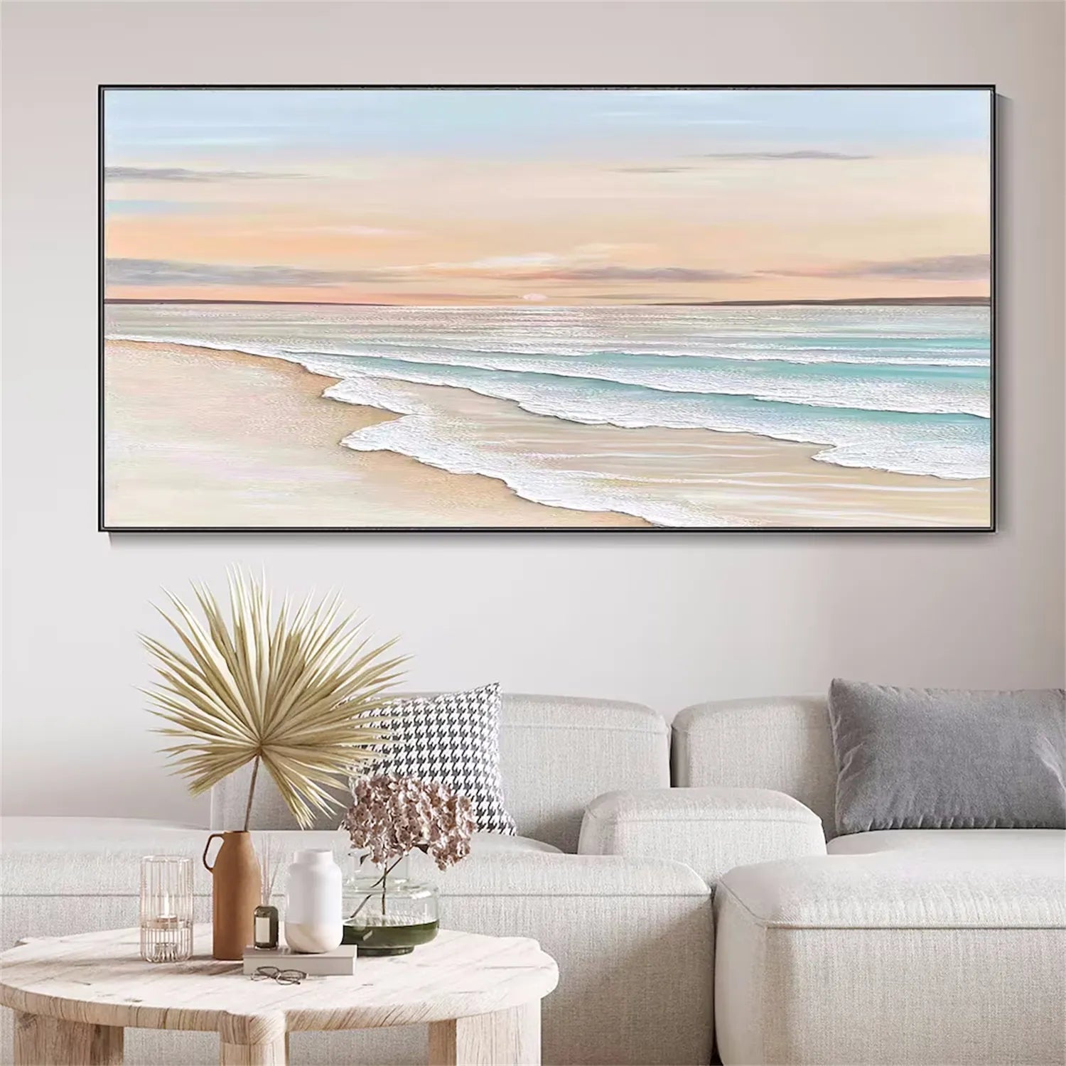 Oversized Coastal Artwork | Modern Beach Painting Above Couch #ZZ 057