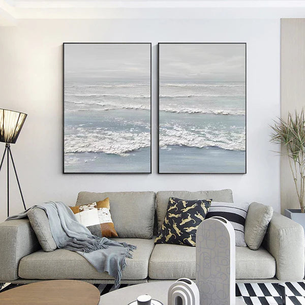 Large Textured Ocean Wall Art Serene Coastal Art Set of 2 #ZZ 048