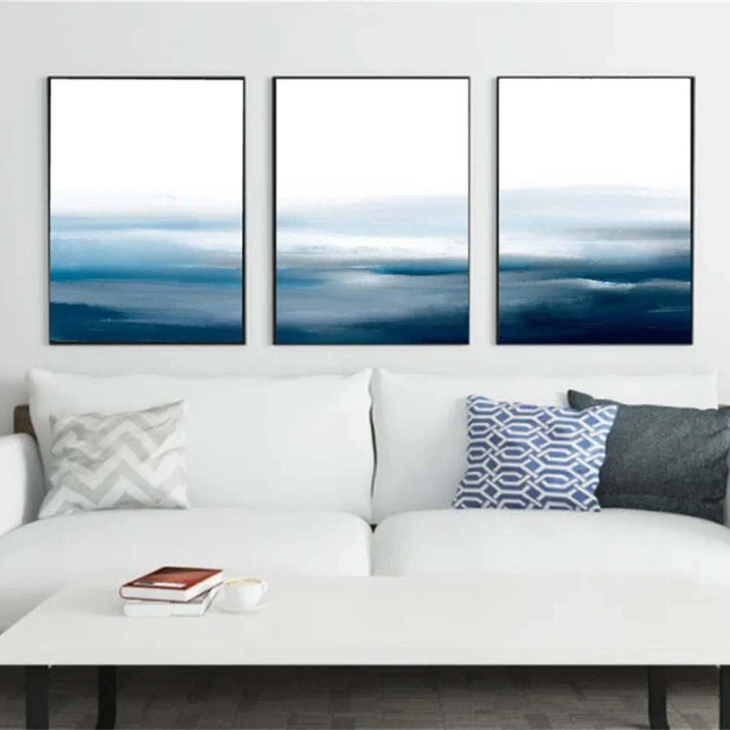 Blue & White Minimalist Ocean Abstract Wall Art #JJ 204