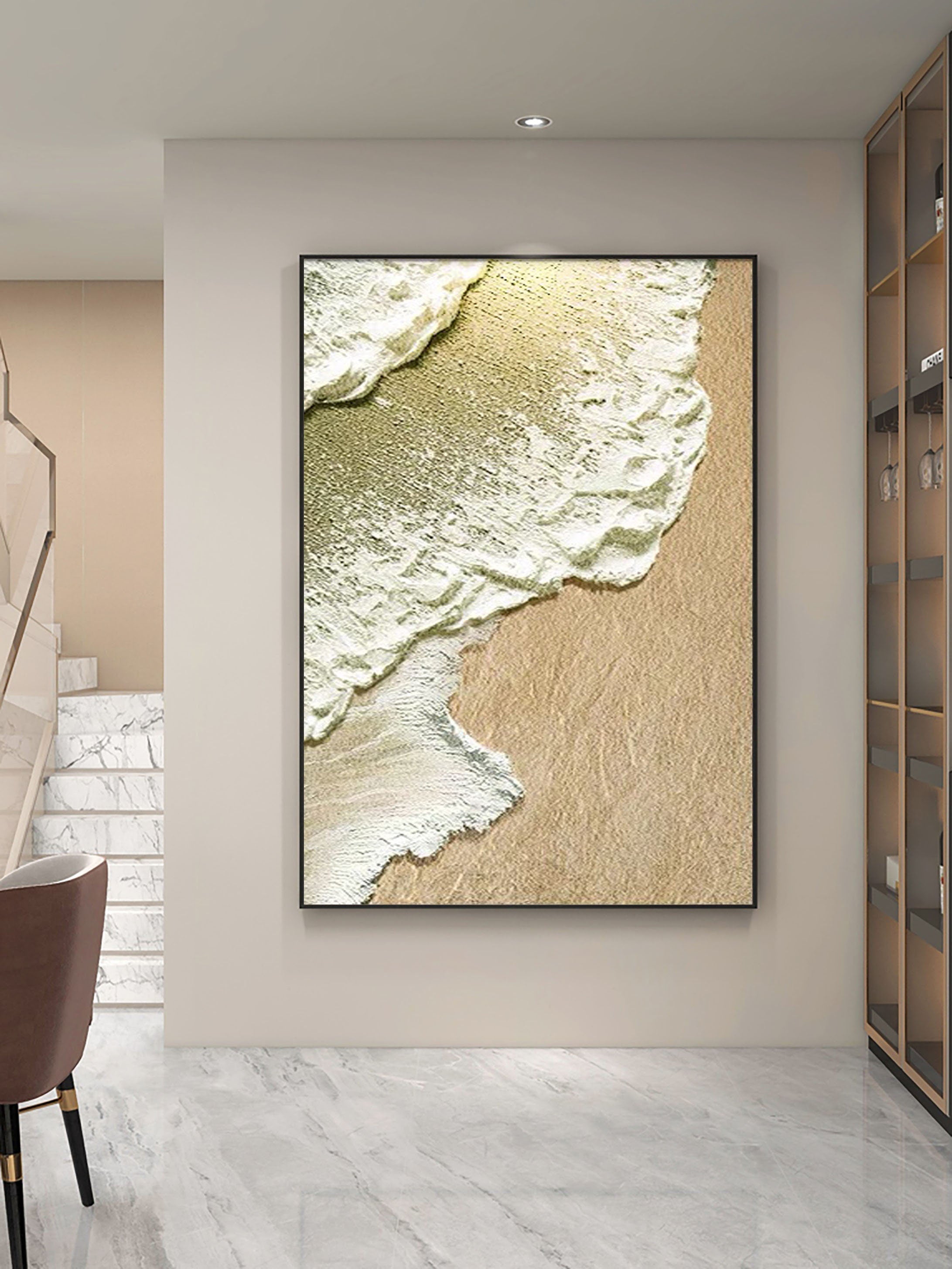 Abstract Beach Foam Painting – Natural Texture Wall Art #JJ 232