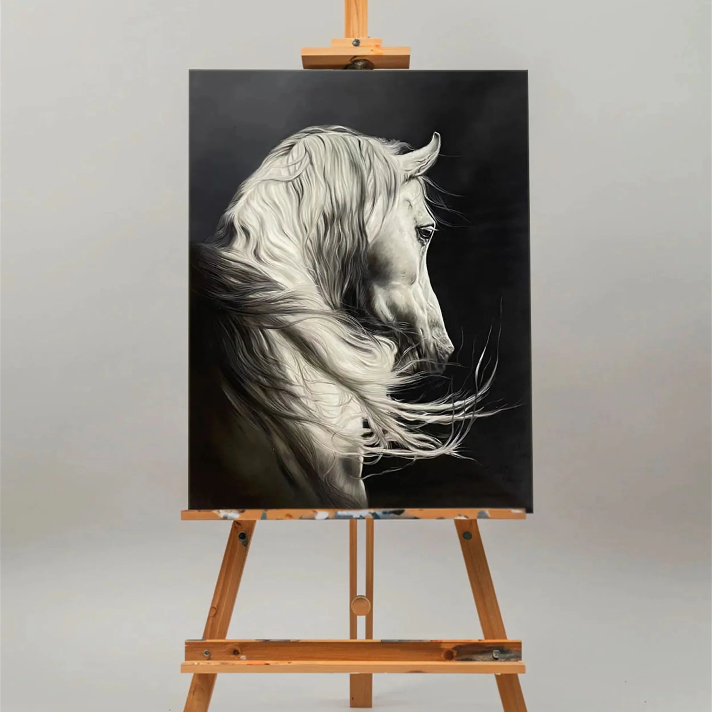 White Horse Oil Painting | Large Black & White Equine Art #ZZ 017