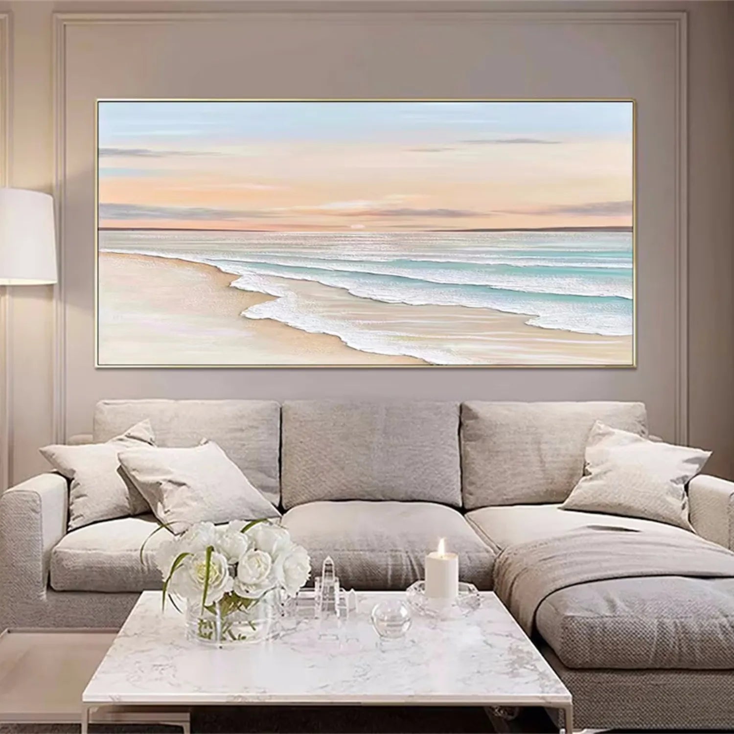 Oversized Coastal Artwork | Modern Beach Painting Above Couch #ZZ 057