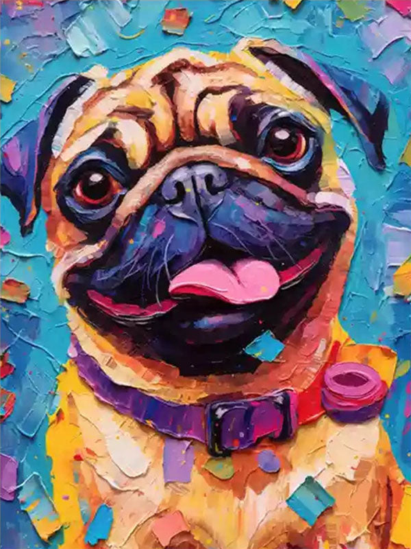 Colorful Pug Wall Art | Large Textured Dog Painting Canvas #ZZ 162