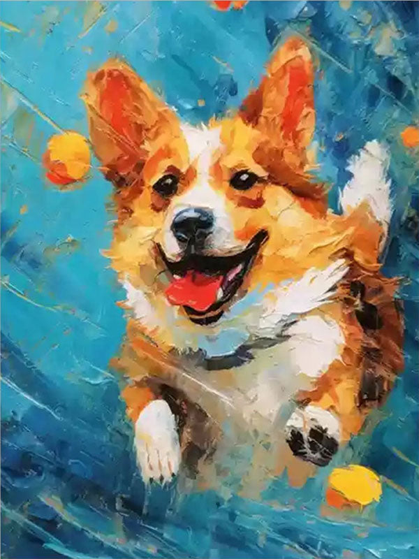 Colorful Corgi Wall Art | Large Textured Dog Painting Canvas #ZZ 163