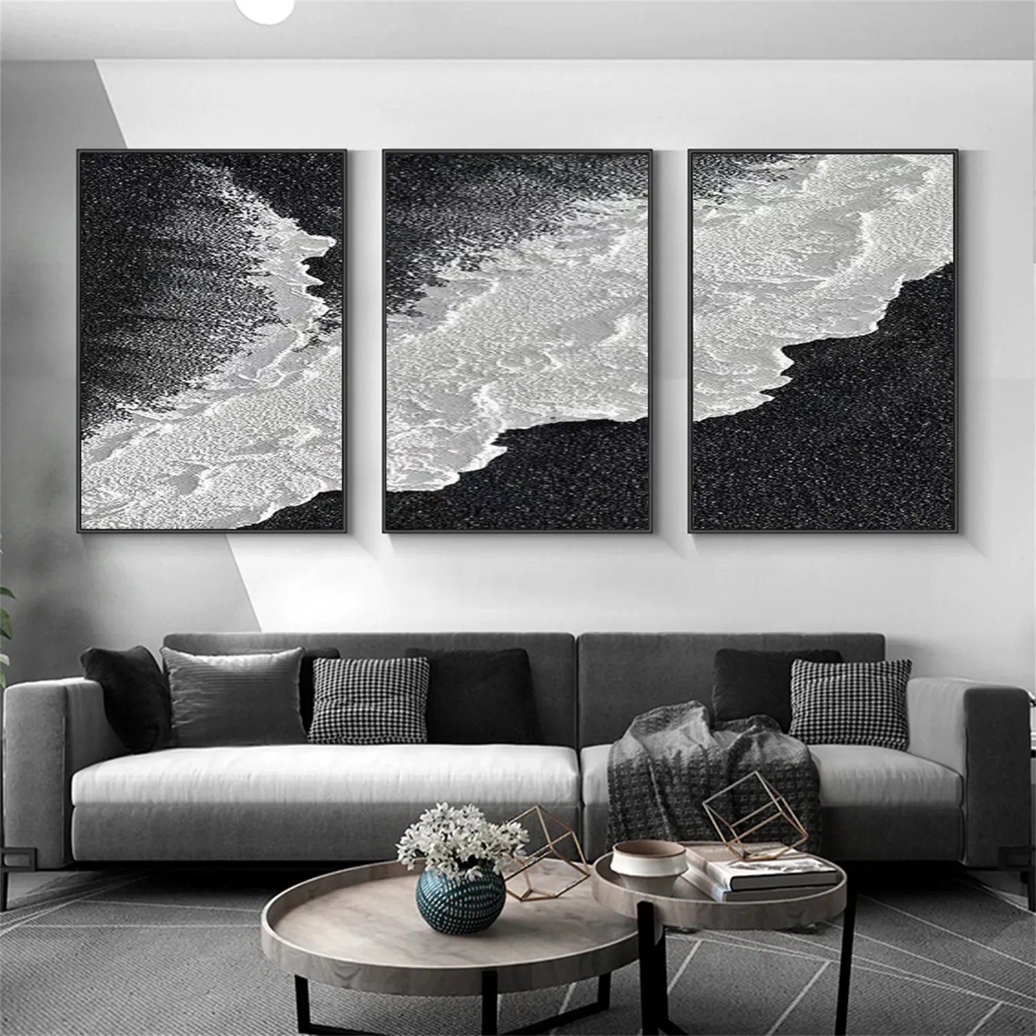 Serene Black White Coast - Textured Minimalist Wall Art #JJ 205