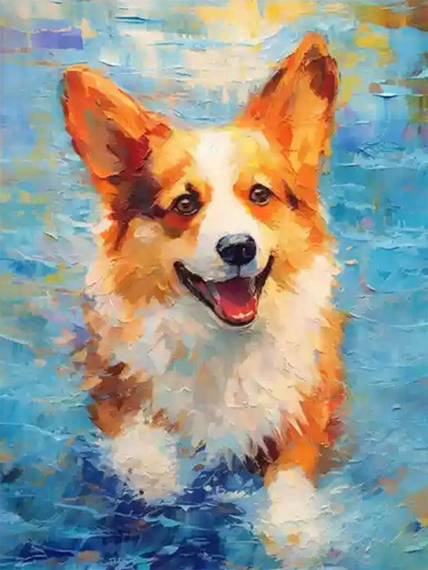 Abstract Corgi Dog Art | Colorful Textured Canvas Wall Painting #ZZ 164