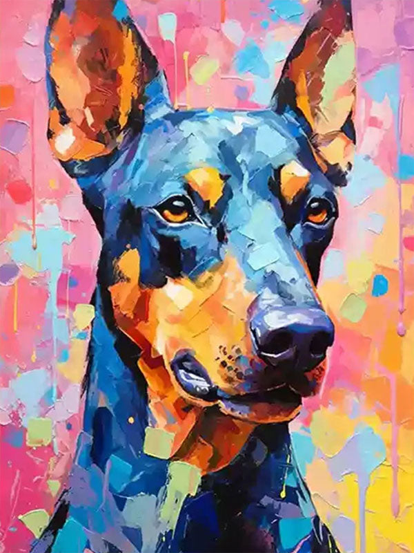 Colorful Doberman Wall Art | Large Textured Dog Painting Canvas #ZZ 165