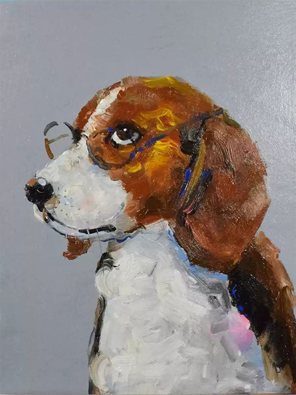 Oversized Wall Art | Textured Painting Dog with Glasses Beagle Decor #ZZ 166