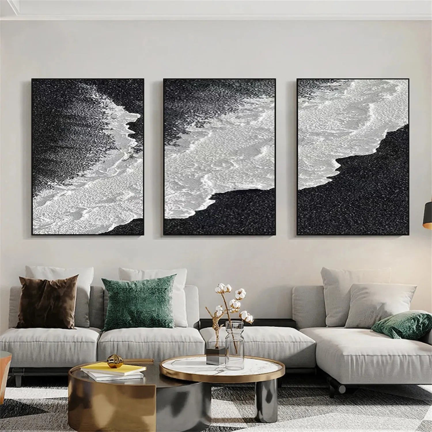 Serene Black White Coast - Textured Minimalist Wall Art #JJ 205
