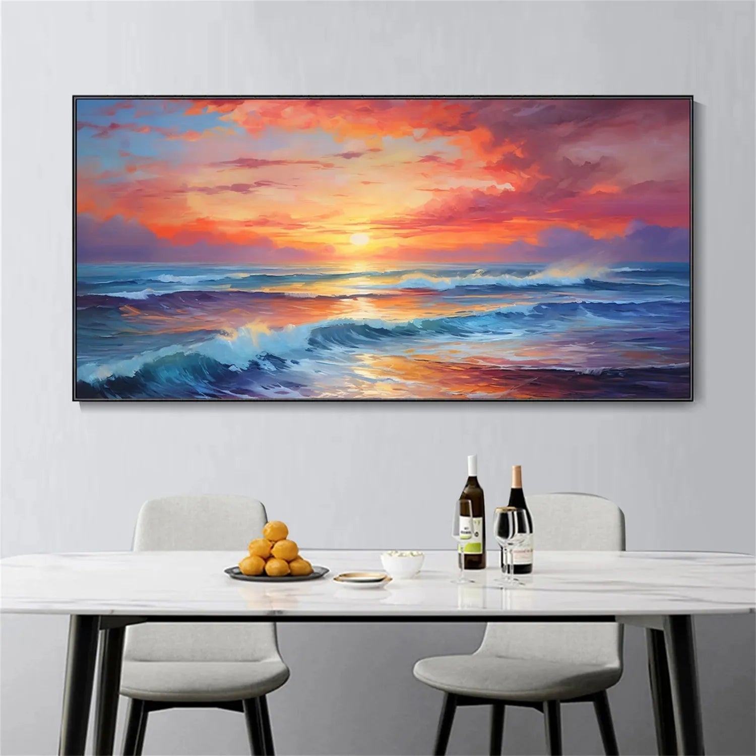 Vibrant Ocean Sunset Wall Art | Extra Large Wave Canvas Painting #ZZ 058