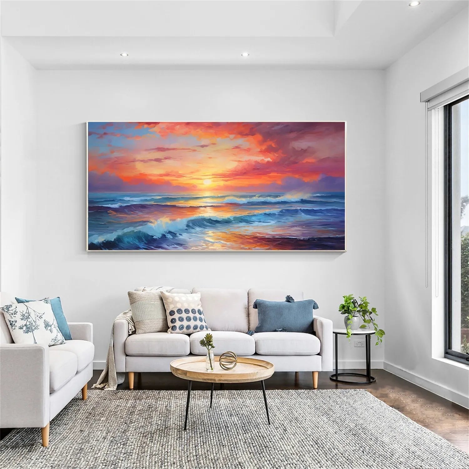 Vibrant Ocean Sunset Wall Art | Extra Large Wave Canvas Painting #ZZ 058