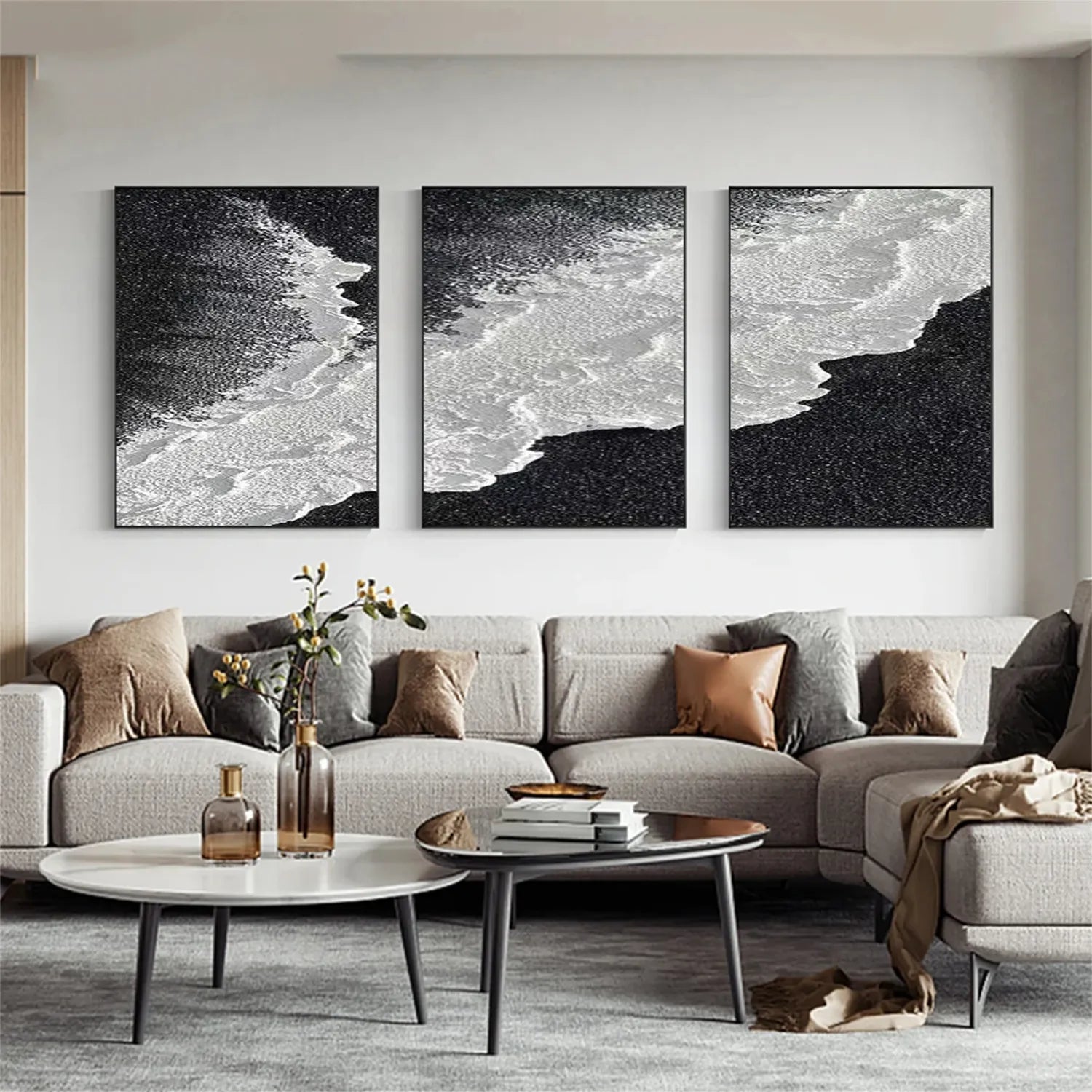 Serene Black White Coast - Textured Minimalist Wall Art #JJ 205