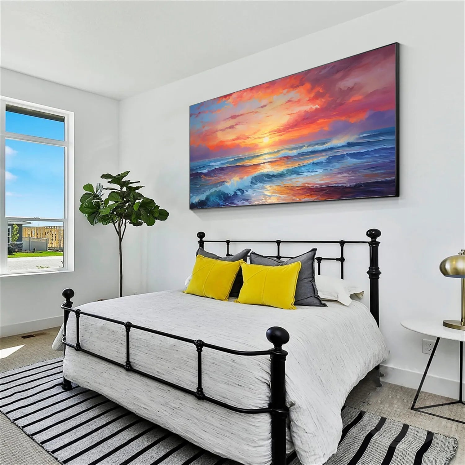 Vibrant Ocean Sunset Wall Art | Extra Large Wave Canvas Painting #ZZ 058