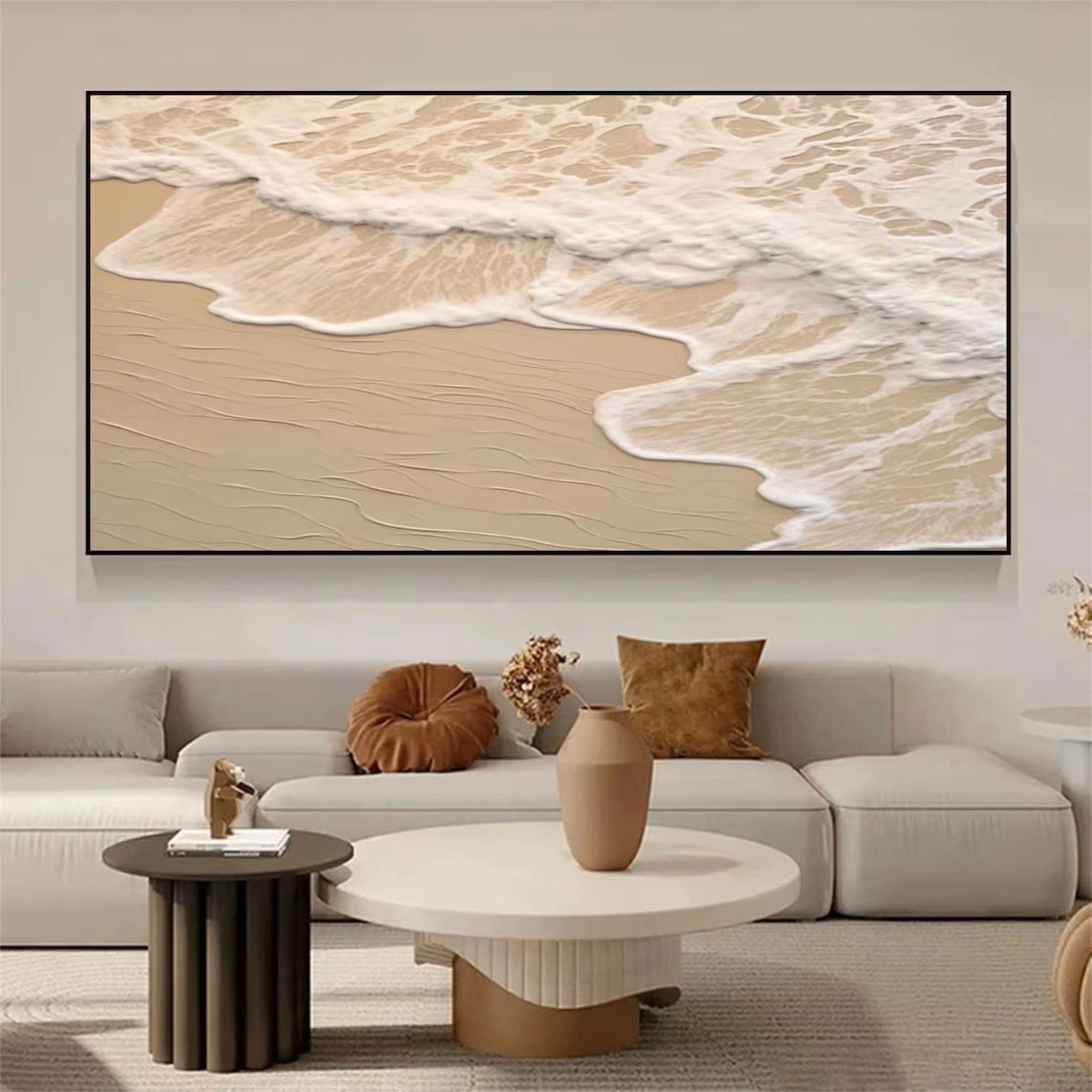 Beige Beach Painting - Sea Waves Texture Painting Canvas #JJ 264